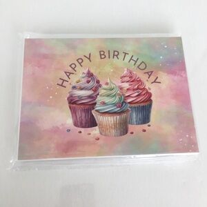 Assortment of 20 Cupcake Birthday Cards Pastel Pink Purple With Envelopes NEW